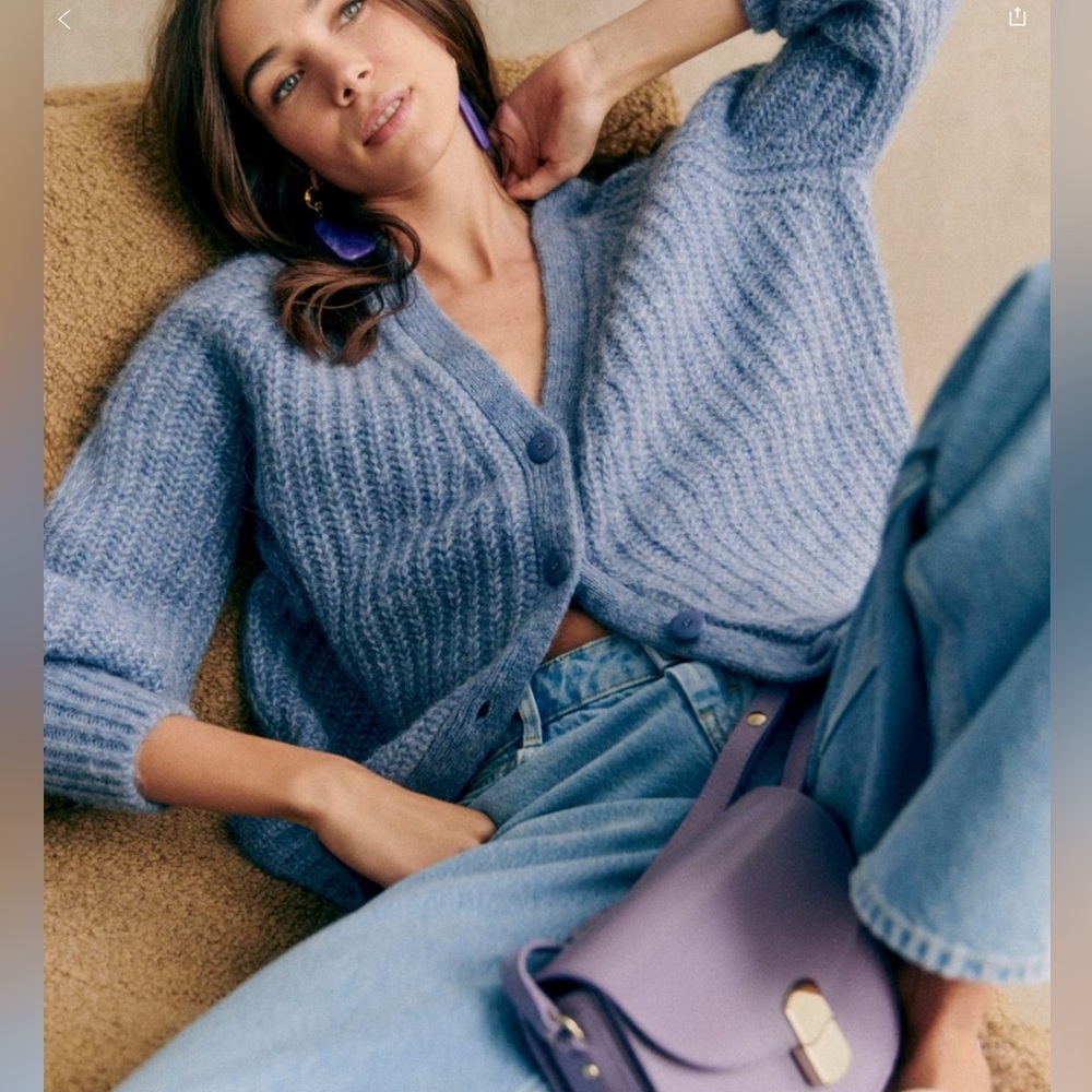 Sezane Basile Cardigan Sweater in Vintage Blue